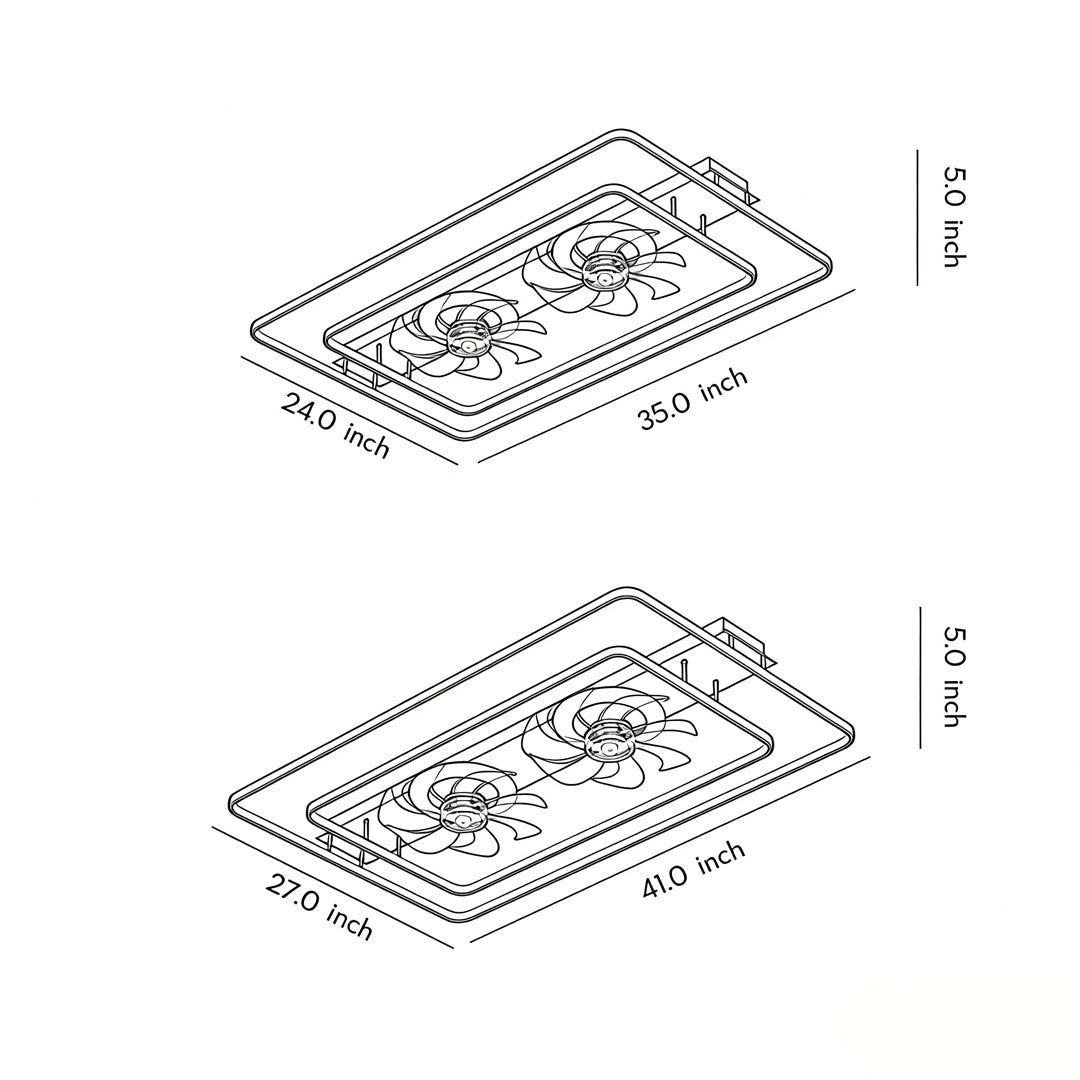 Dual Head Ceiling Fans Rectangular LED Transparent Blade Light