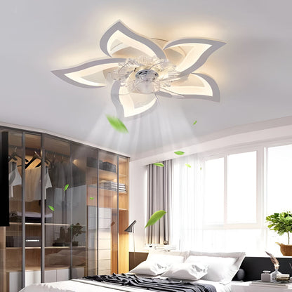 Ventilateur de plafond LED nordique créatif en forme de fleur à trois niveaux de variation d'intensité