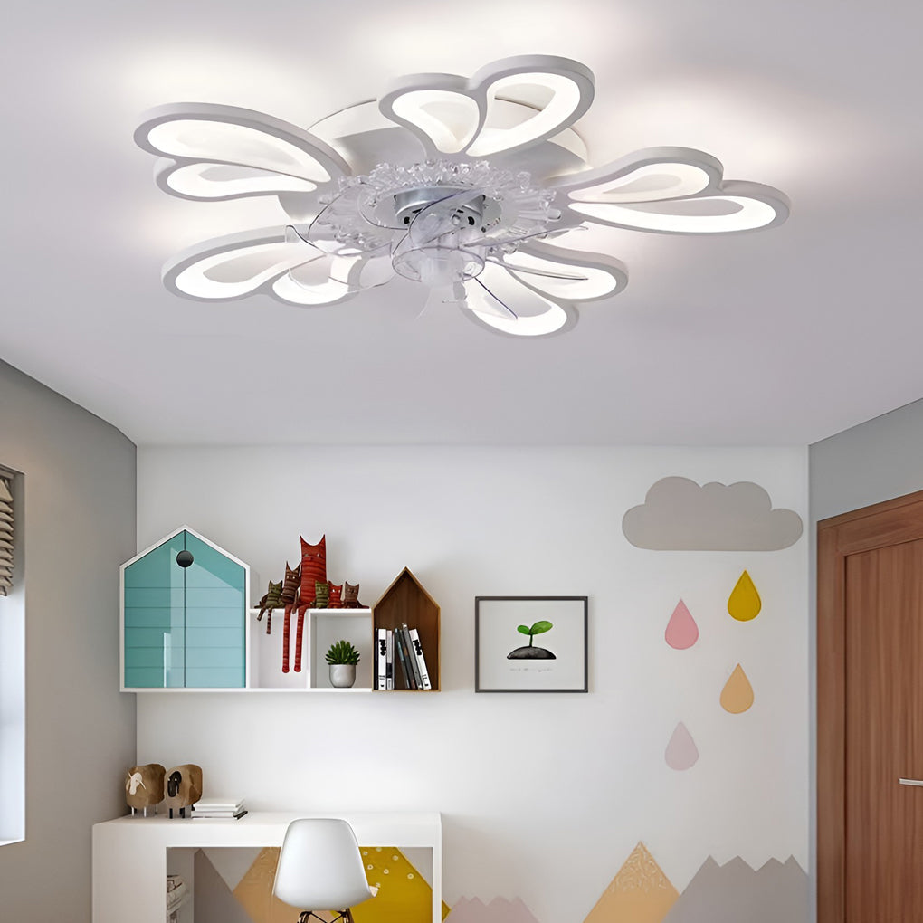 Ventilateur de plafond LED nordique créatif en forme de fleur à trois niveaux de variation d'intensité