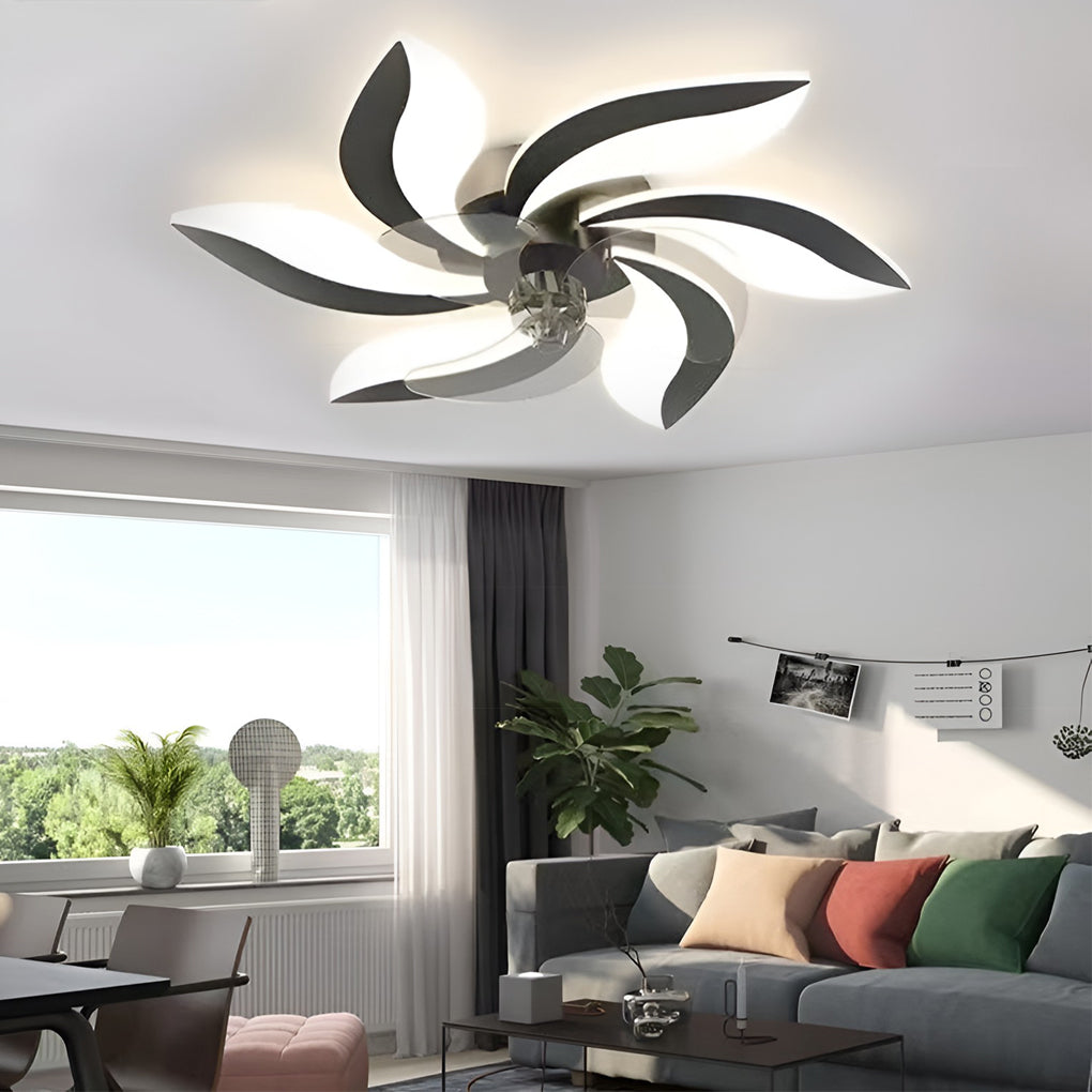 Ventilateur de plafond LED nordique créatif en forme de fleur à trois niveaux de variation d'intensité