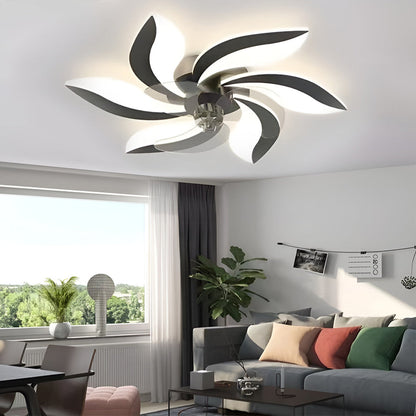 Ventilateur de plafond LED nordique créatif en forme de fleur à trois niveaux de variation d'intensité