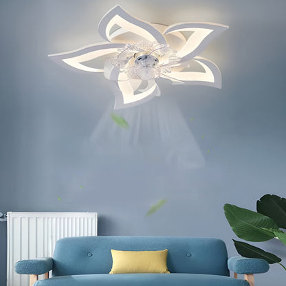 Ventilateur de plafond LED nordique créatif en forme de fleur à trois niveaux de variation d'intensité