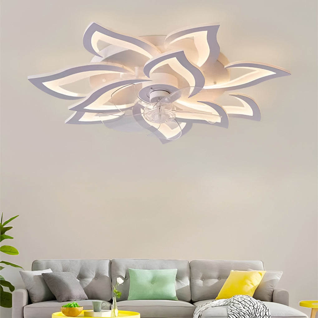 Ventilateur de plafond LED nordique créatif en forme de fleur à trois niveaux de variation d'intensité