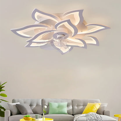 Ventilateur de plafond LED nordique créatif en forme de fleur à trois niveaux de variation d'intensité