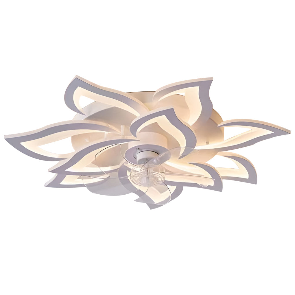 Ventilateur de plafond LED nordique créatif en forme de fleur à trois niveaux de variation d'intensité
