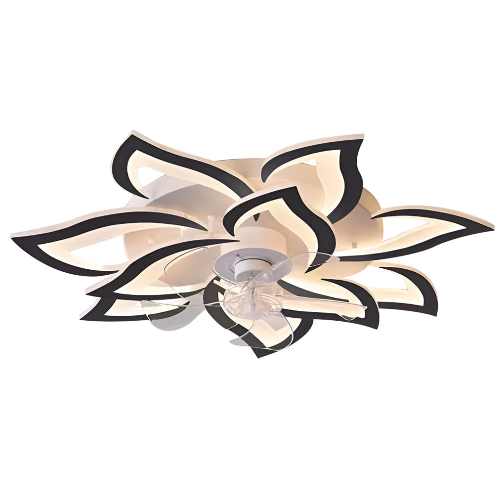 Ventilateur de plafond LED nordique créatif en forme de fleur à trois niveaux de variation d'intensité
