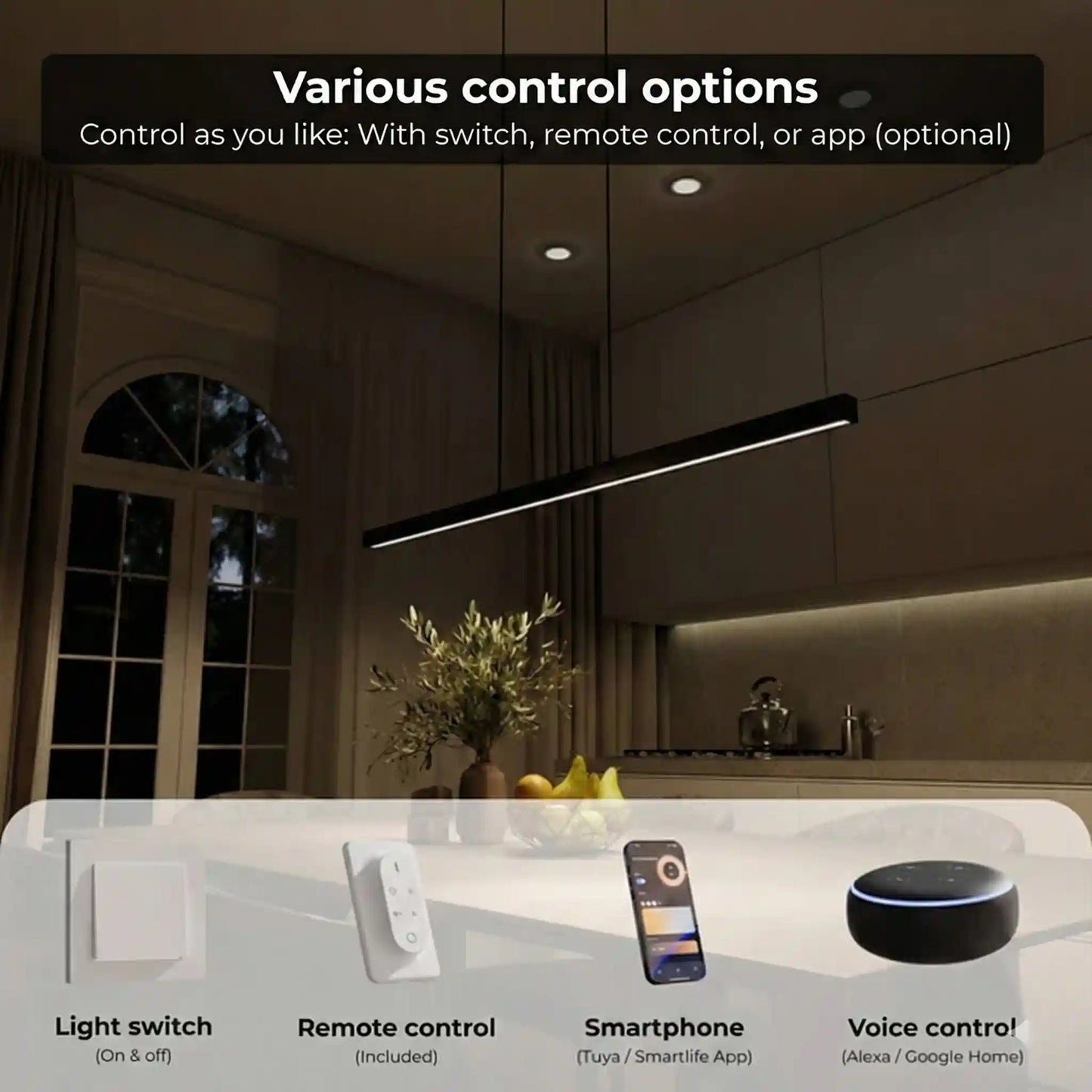 Modern Linear LED Pendant Light with Adjustable Height