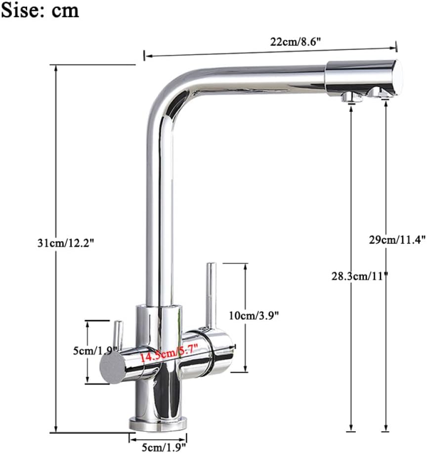 Drehbarer Luxus-Küchenhahn mit zwei Hebeln und eingebautem Filter