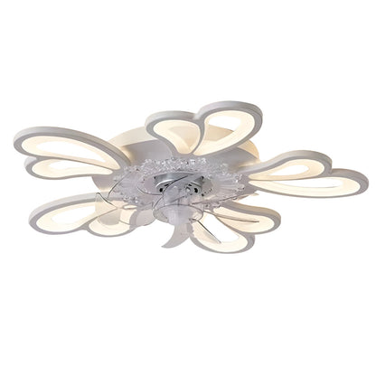 Ventilateur de plafond LED nordique créatif en forme de fleur à trois niveaux de variation d'intensité