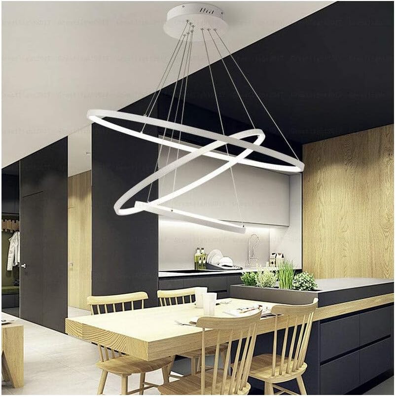 Modern LED Pendant Chandelier with Remote Control – Three Arched Rings