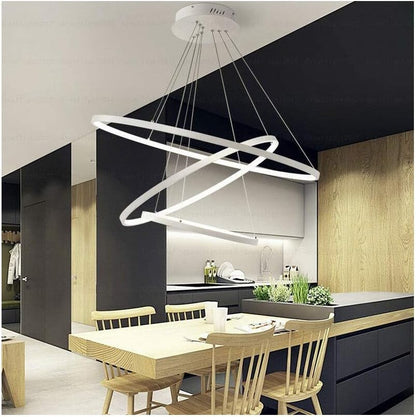 Modern LED Pendant Chandelier with Remote Control – Three Arched Rings