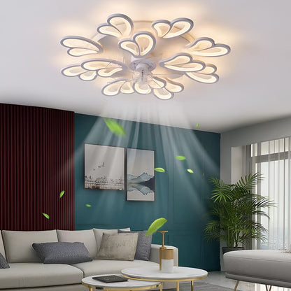 Ventilateur de plafond LED nordique créatif en forme de fleur à trois niveaux de variation d'intensité