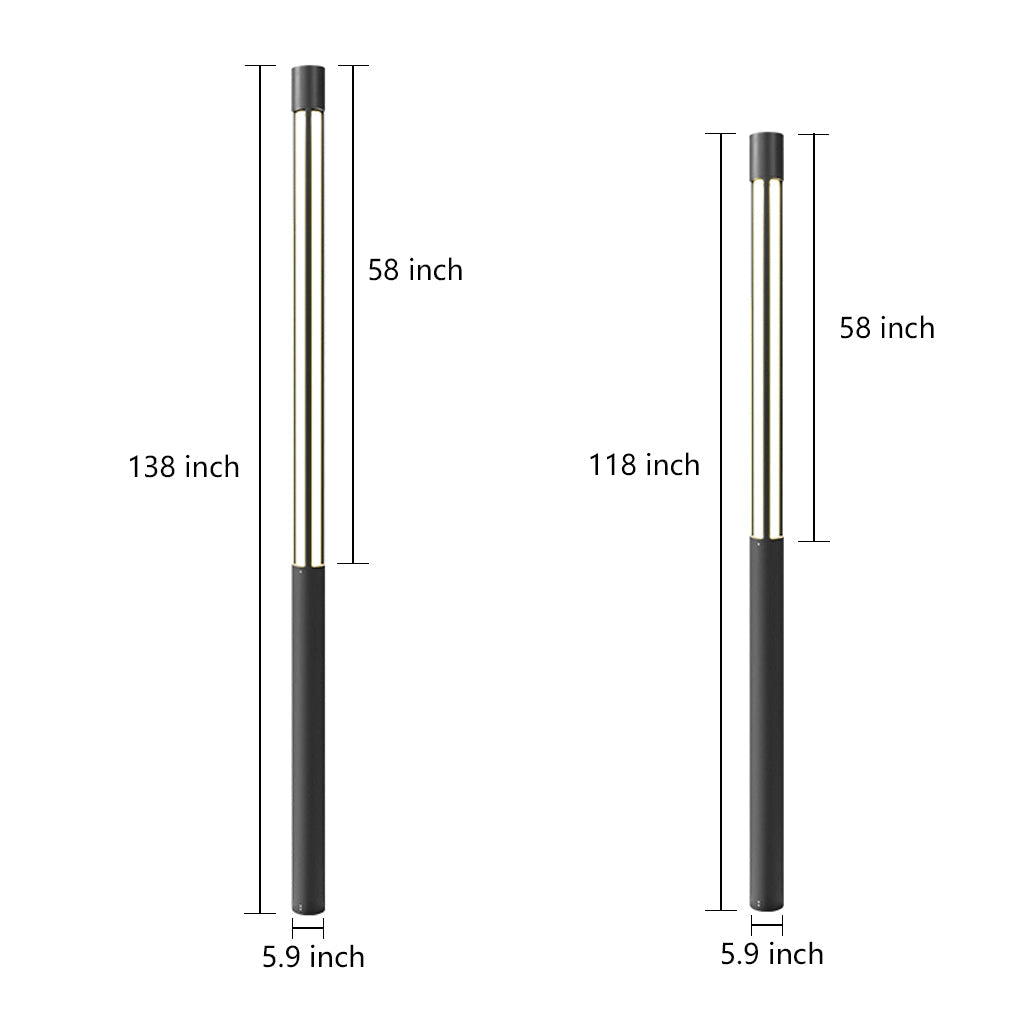 Borne lumineuse cylindrique à LED noire moderne pour aménagement paysager extérieur