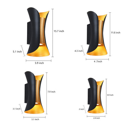 Appliques murales extérieures modernes et étanches à LED incurvées avec éclairage vers le haut et vers le bas