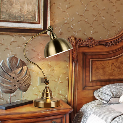 Antique Metallic LED Desk Lamp with Adjustable Gooseneck for Task Lighting