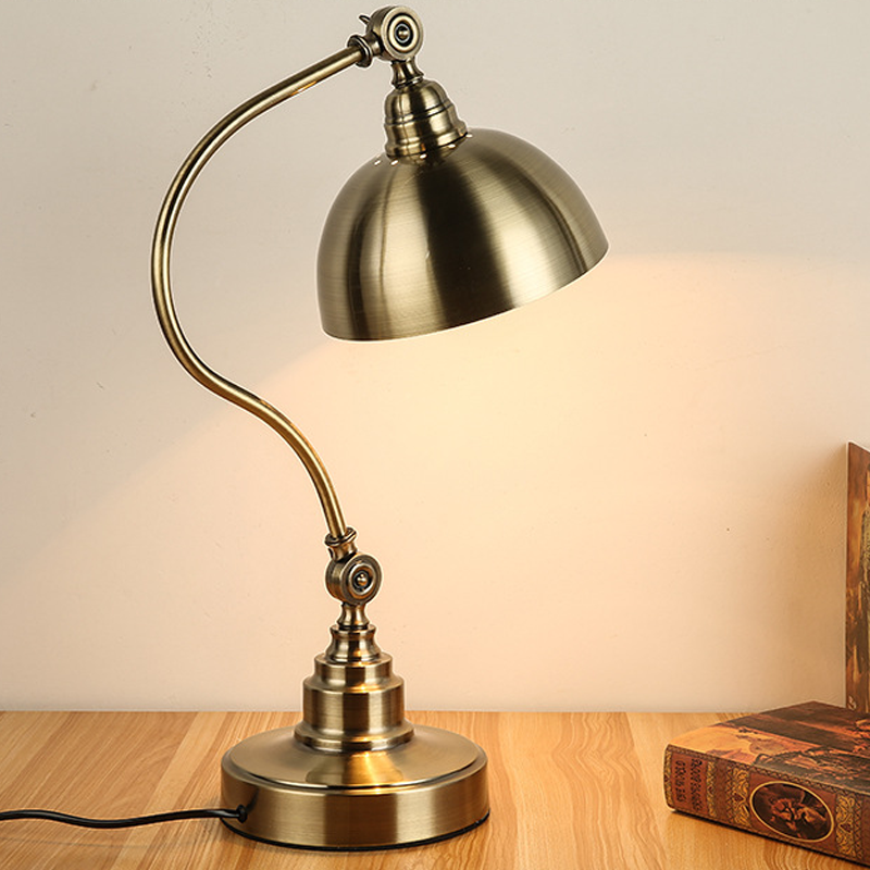 Antique Metallic LED Desk Lamp with Adjustable Gooseneck for Task Lighting