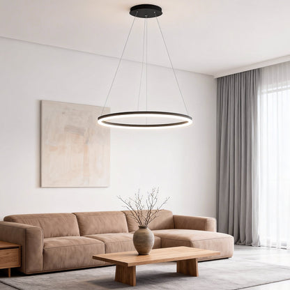 Black LED Ring Chandelier Modern Aluminum Ceiling Light