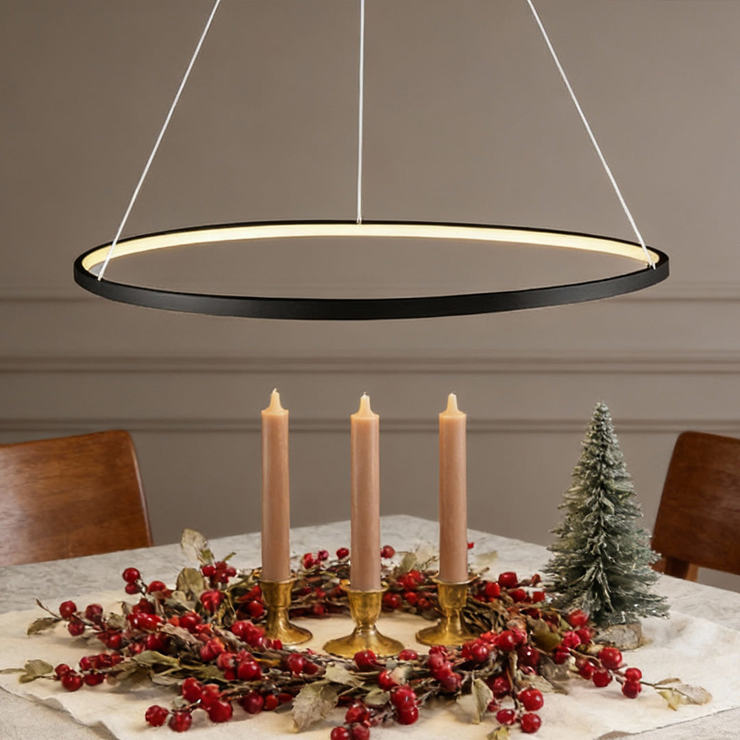 Black LED Ring Chandelier Modern Aluminum Ceiling Light