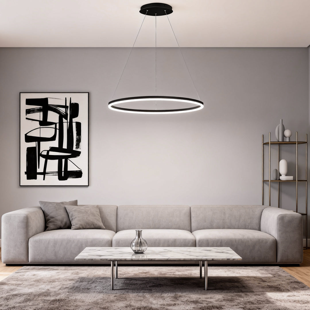 Black LED Ring Chandelier Modern Aluminum Ceiling Light