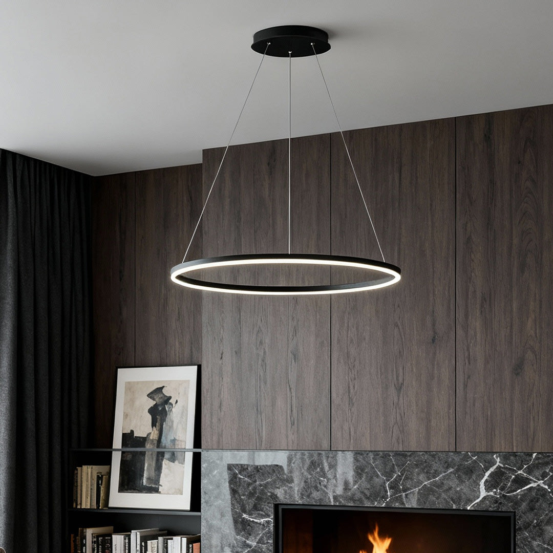 Black LED Ring Chandelier Modern Aluminum Ceiling Light