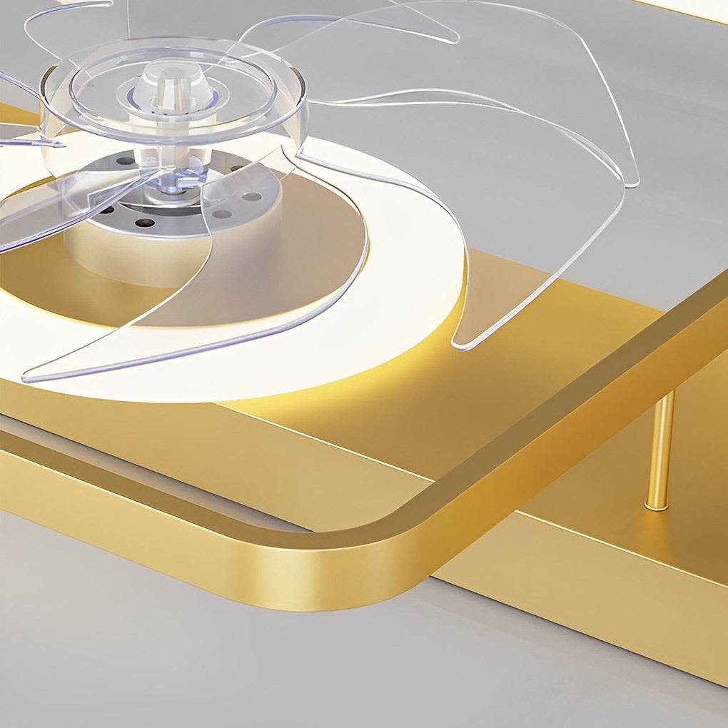 Dual Head Ceiling Fans Rectangular LED Transparent Blade Light