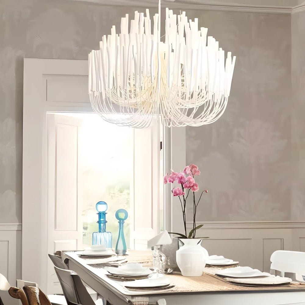 Organic Stick Chandelier White Painted Wooden Ceiling Light