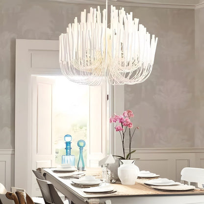 Organic Stick Chandelier White Painted Wooden Ceiling Light
