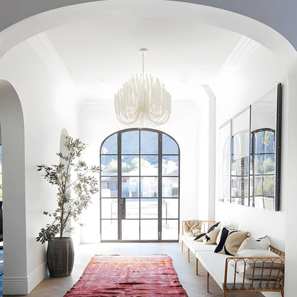 Organic Stick Chandelier White Painted Wooden Ceiling Light