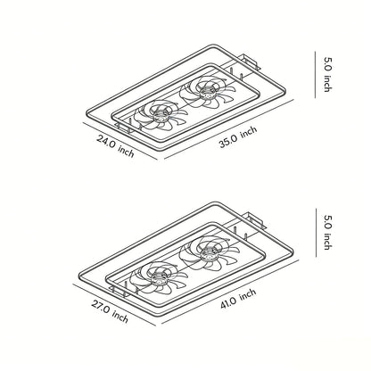 Dual Head Ceiling Fans Rectangular LED Transparent Blade Light