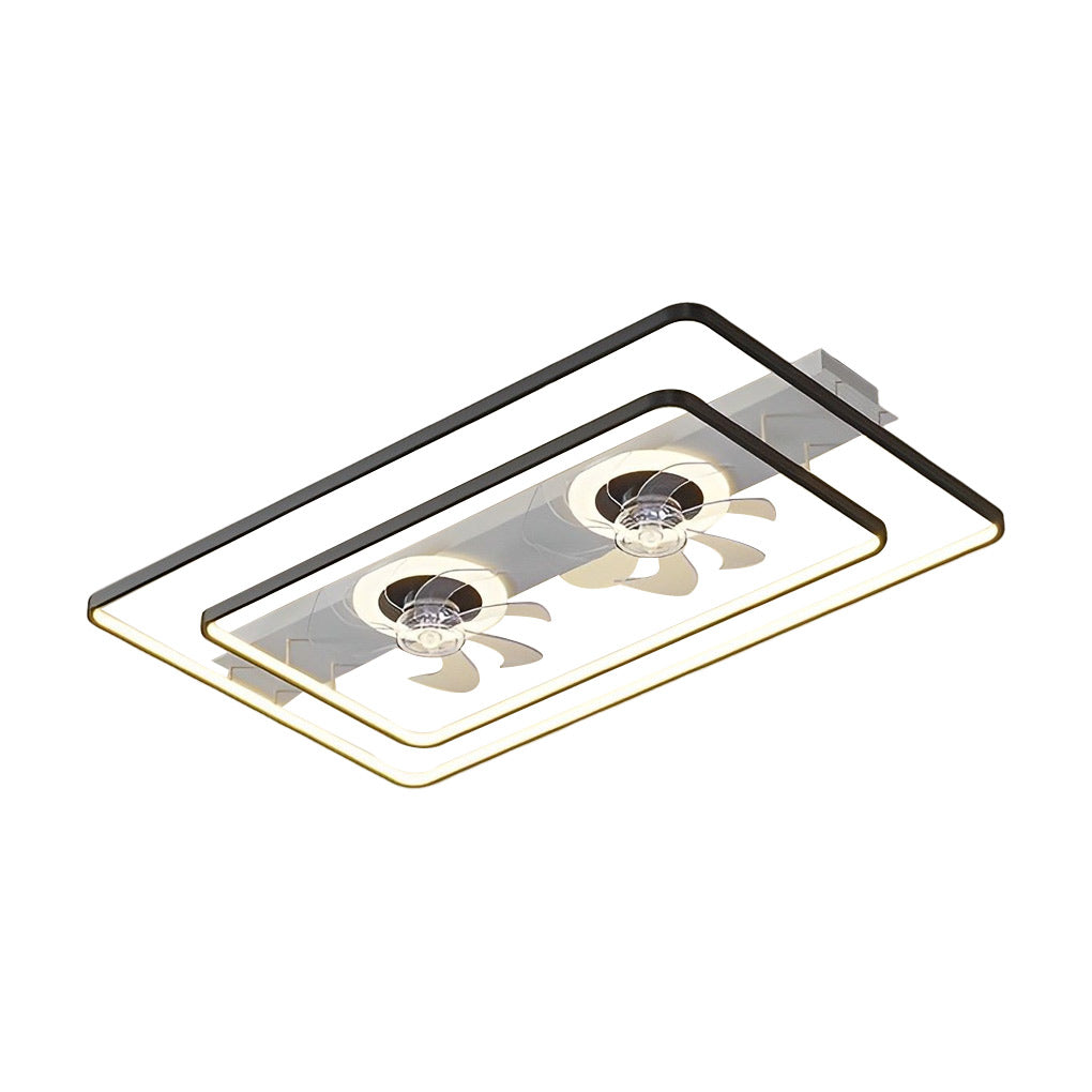 Dual Head Ceiling Fans Rectangular LED Transparent Blade Light