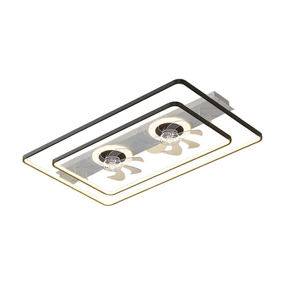 Dual Head Ceiling Fans Rectangular LED Transparent Blade Light