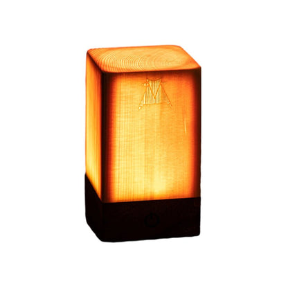 Solid Wood Geometric Cordless Table Lamp with Touch Dimmer for Living Room & Bedside
