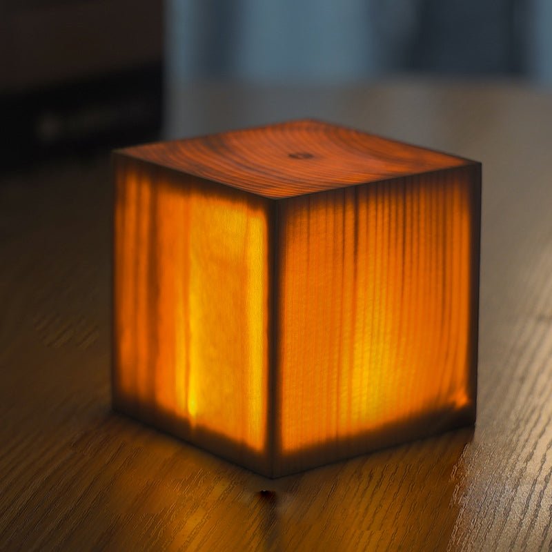 Solid Wood Geometric Cordless Table Lamp with Touch Dimmer for Living Room & Bedside