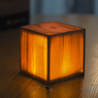 Solid Wood Geometric Cordless Table Lamp with Touch Dimmer for Living Room & Bedside