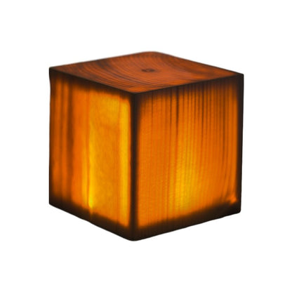 Solid Wood Geometric Cordless Table Lamp with Touch Dimmer for Living Room & Bedside