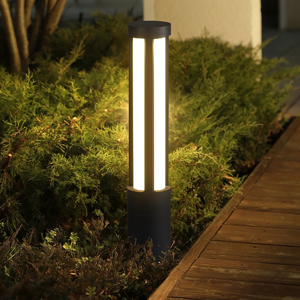 Borne lumineuse cylindrique à LED noire moderne pour aménagement paysager extérieur
