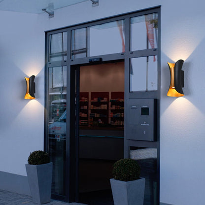 Appliques murales extérieures modernes et étanches à LED incurvées avec éclairage vers le haut et vers le bas