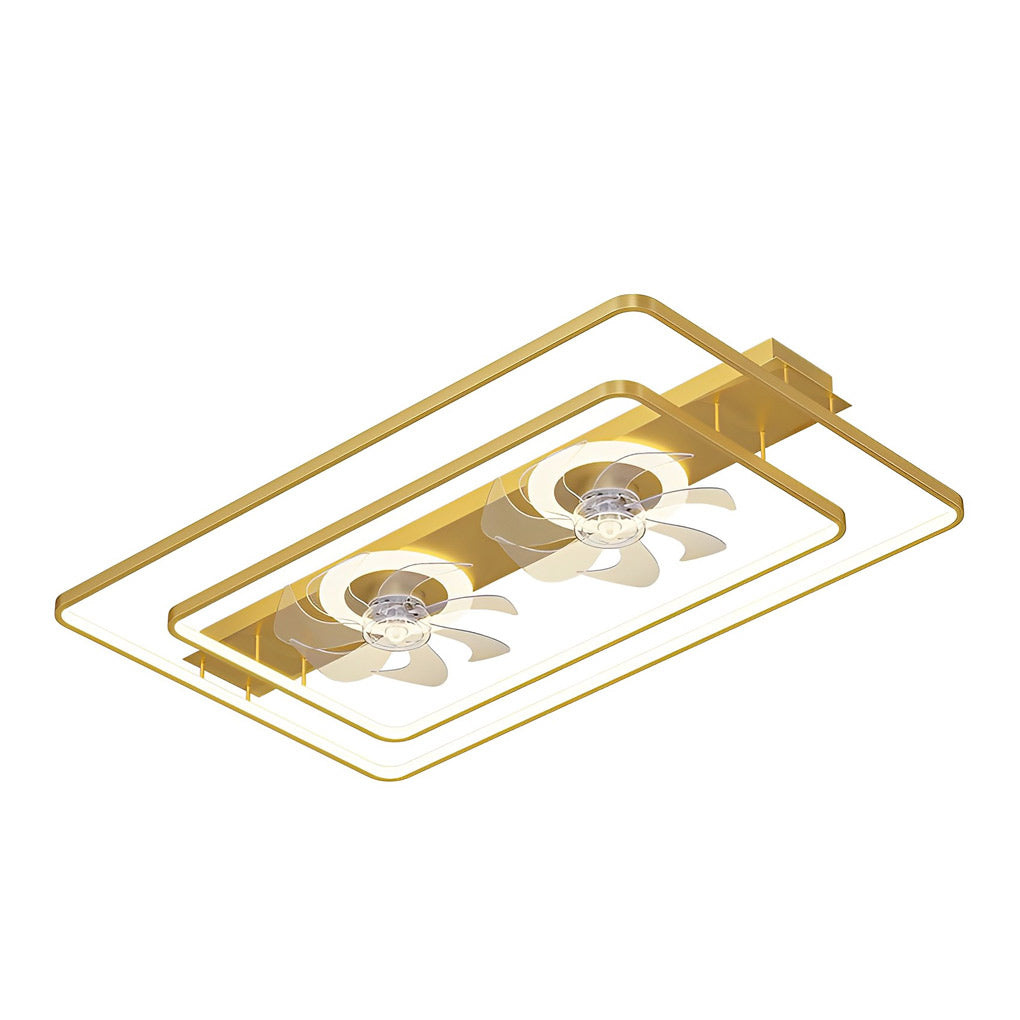 Dual Head Ceiling Fans Rectangular LED Transparent Blade Light
