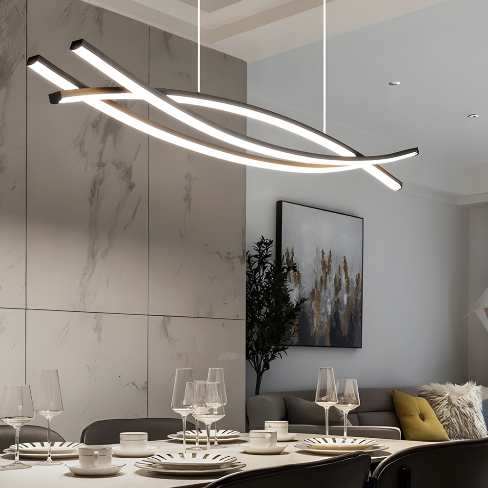 Suspension moderne en aluminium noir avec LED intégrée pour îlot de cuisine