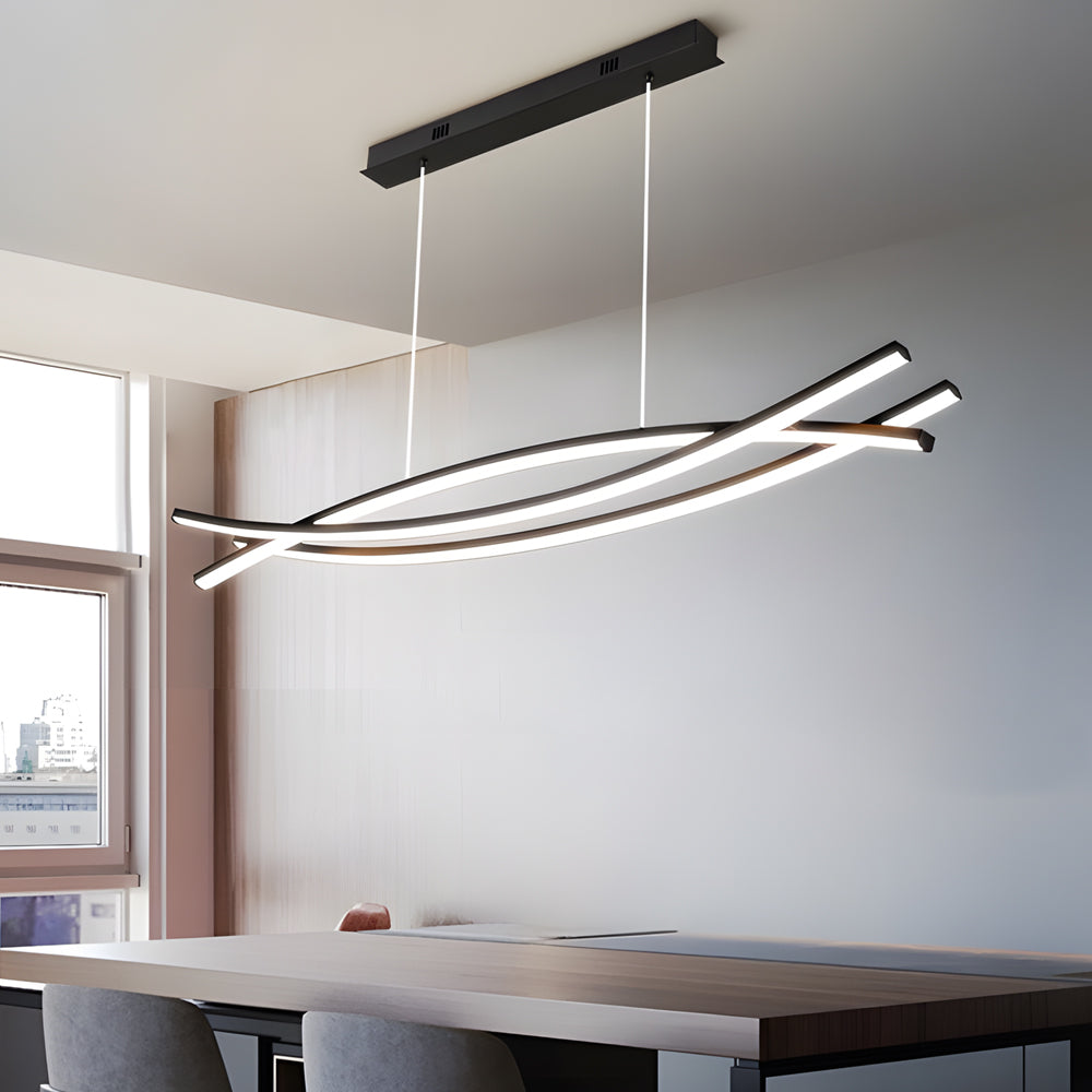 Suspension moderne en aluminium noir avec LED intégrée pour îlot de cuisine