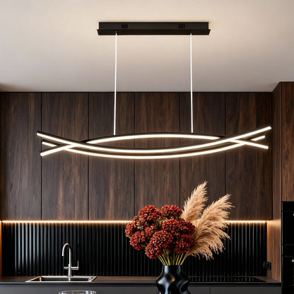 Suspension moderne en aluminium noir avec LED intégrée pour îlot de cuisine
